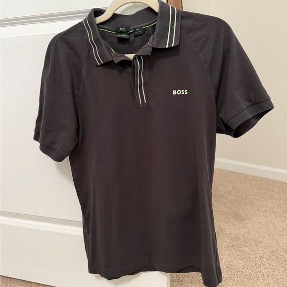 BOSS Men's darker grey Polo Shirt. Mens size medium